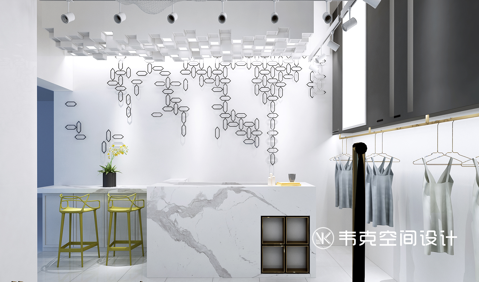 客厅图片来自韦克空间设计在莫兰迪蓝女装店设计的分享