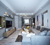 北欧款式主灯构成客厅照明系统，丰富的灯光照明，与暖色系的饰面板结合，带来明亮温馨的居住体验。