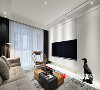 白色的电视背景墙具有高级、正直的意象，又与周遭的颜色浑为一体。黑色的沙发背景墙高贵、稳重，搭配上纯黑的窗帘，给人一种强烈的力量感。