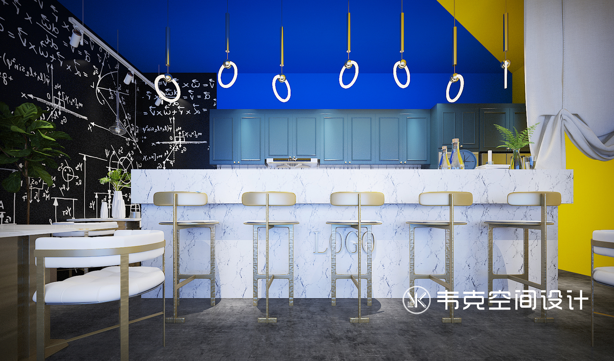 客厅图片来自韦克空间设计在轻食简餐店，年轻人的几何之美的分享