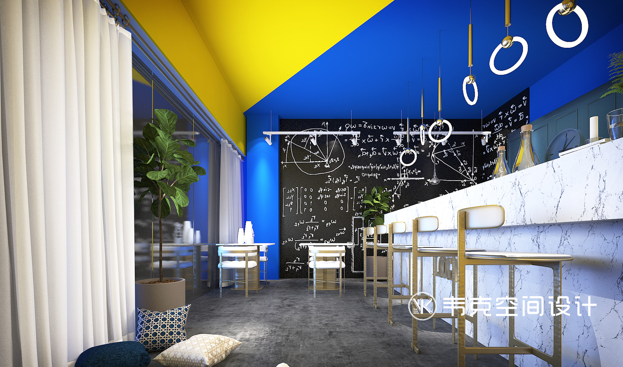 客厅图片来自韦克空间设计在轻食简餐店，年轻人的几何之美的分享