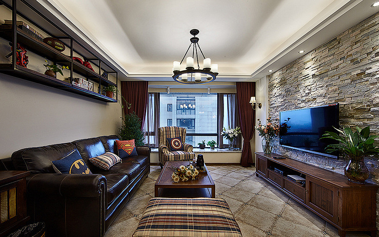客厅图片来自家装大管家在向往生活 126平美式混搭舒适3居的分享