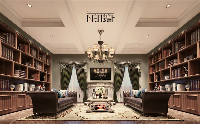美式 别墅 收纳 旧房改造 尼欧设计师 福州设计师 书房图片来自尼欧 | NEO设计在尼欧—《雅韵华章》的分享
