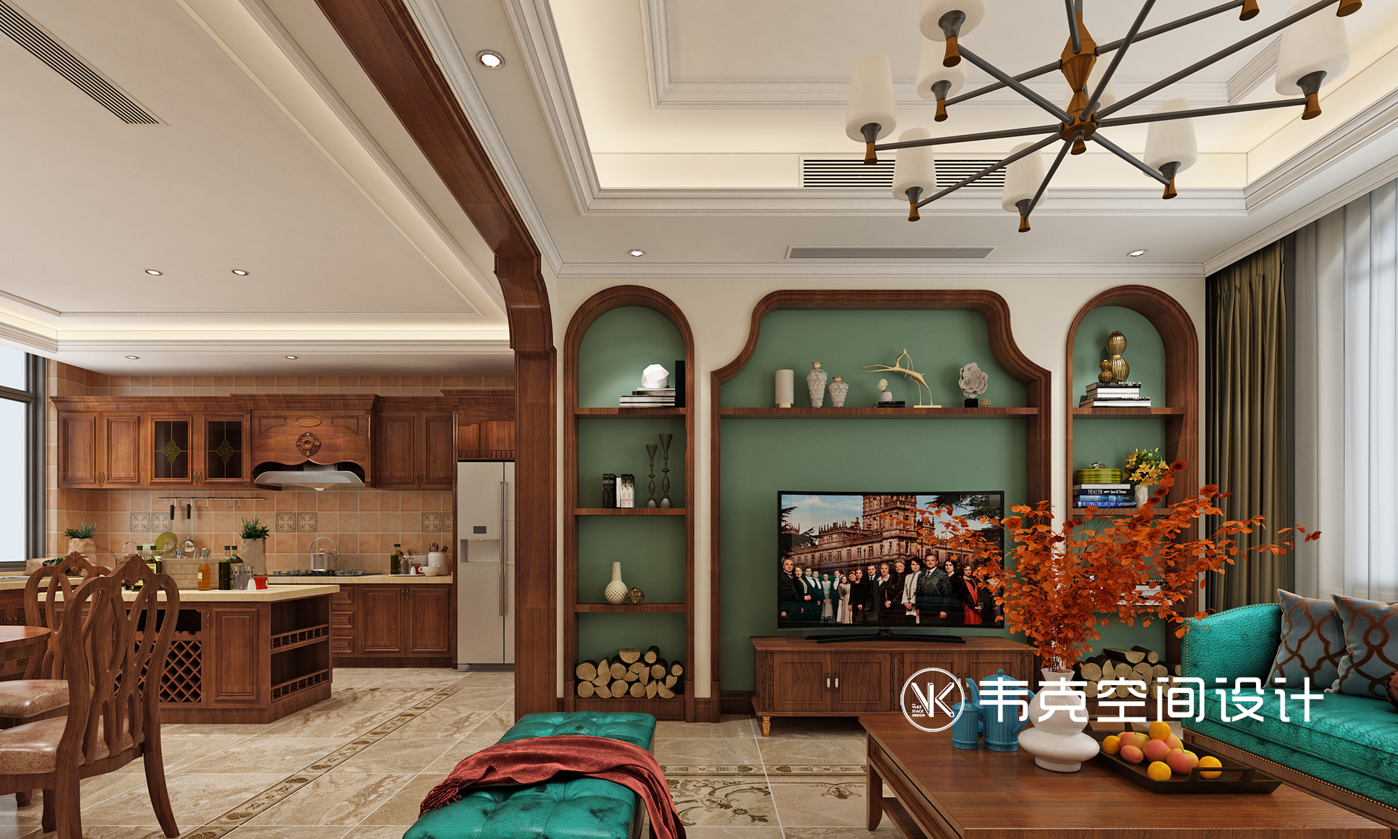 客厅图片来自韦克空间设计在惬意美式：是心动的感觉！的分享