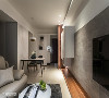 延展空间
客厅的纵向视觉轴线，顺应着墙面拉伸的线条安排，带出延展宽阔的空间感受。