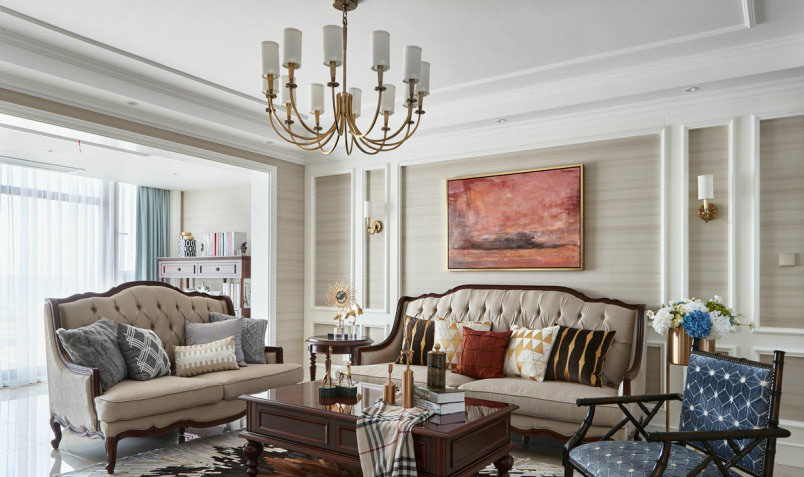 美式 复式 客厅图片来自知贤整体家装在新城相宜璟庭的分享