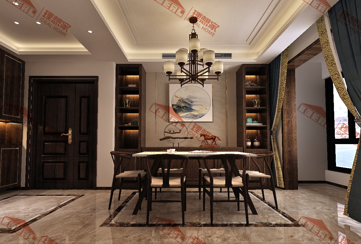 客厅 卧室 新中式图片来自H阿丹在君河湾153㎡新中式效果图的分享