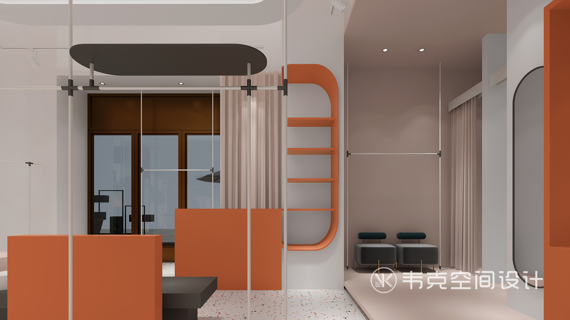 客厅图片来自韦克空间设计在韦克丨服装店撞上时尚橙的分享